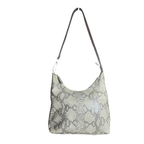 Vintage Tignanello leather handbag shoulder bagcream and brown snakeskin print - Picture 1 of 11